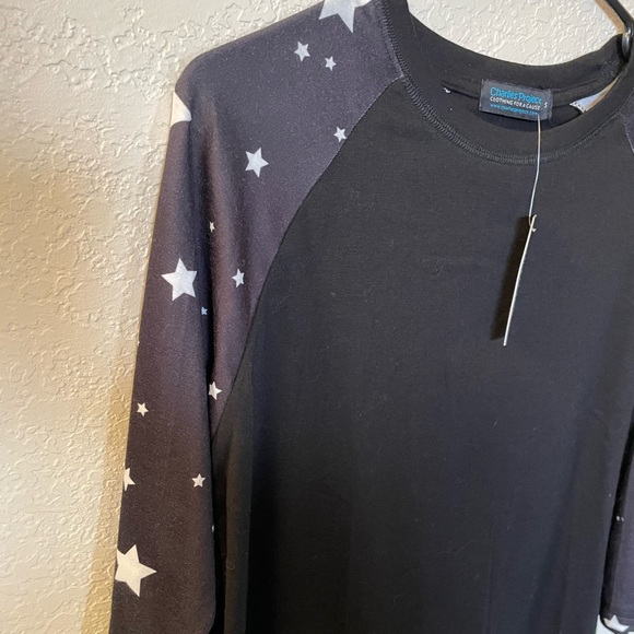 **NWT** size S Charlie’s Project baseball tee, black w/white stars on sleeves - Picture 4 of 5
